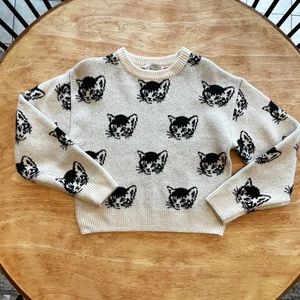 & Other Stories Cream and Black Cat Print Sweater